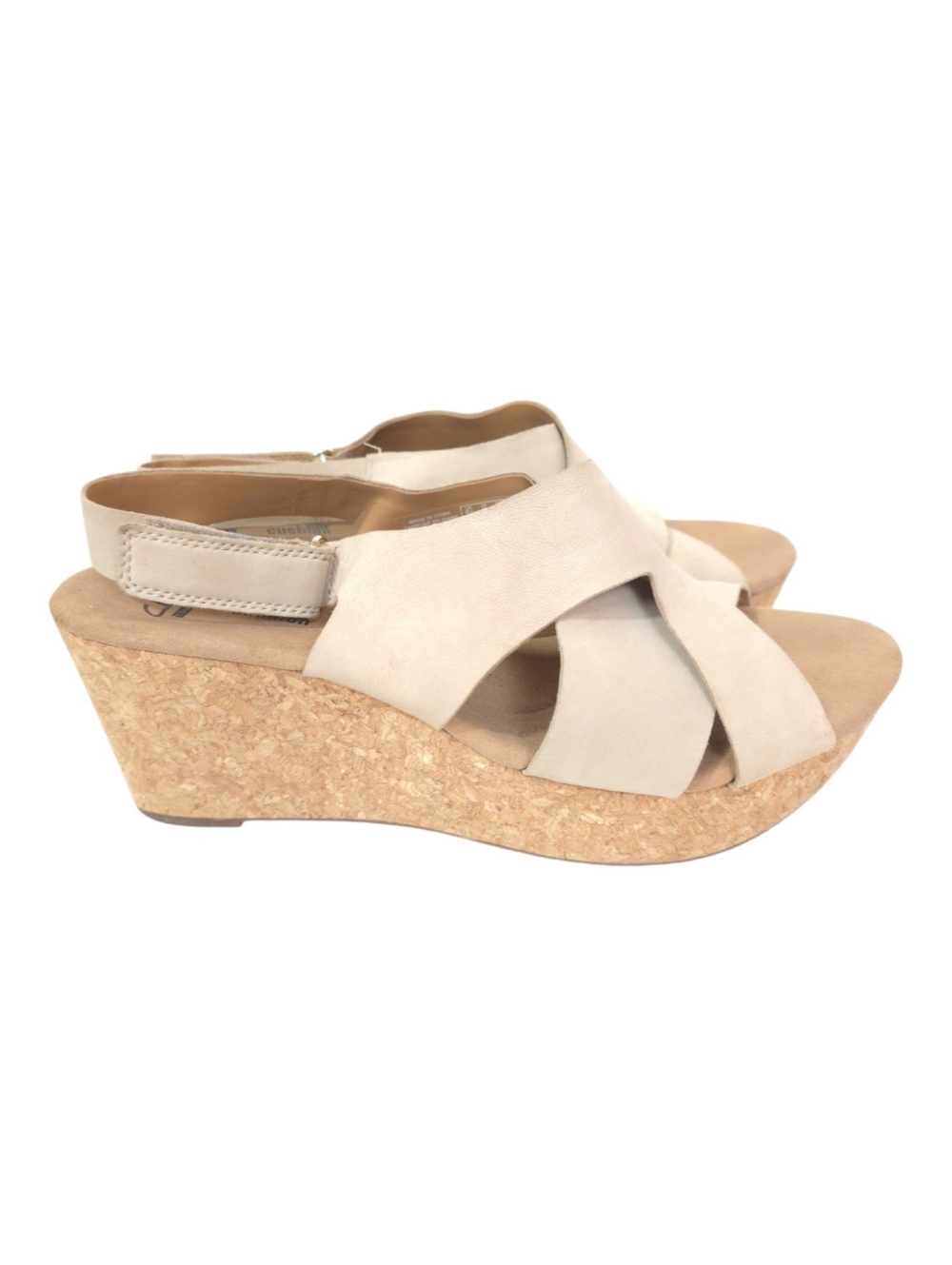Clarks Annadel Eirwyn Sand Nubuck Cork Wedge Sandals Slingback Size 12